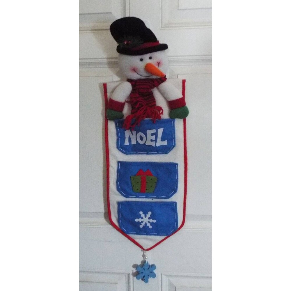 3D Snowman Noel 3 Pocket Hanging White Felt Christmas 27.5" Card Holder